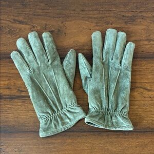 ARIS Women XL Vintage Sage Green Genuine Suede Leather Gloves‎ Feminine Winter